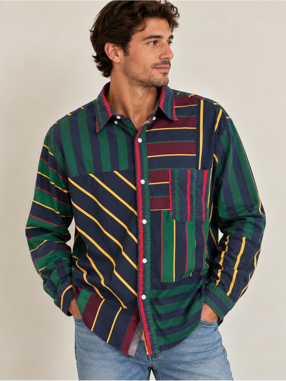Polo Ralph Lauren Patchwork Striped Button Down Shirt XXL